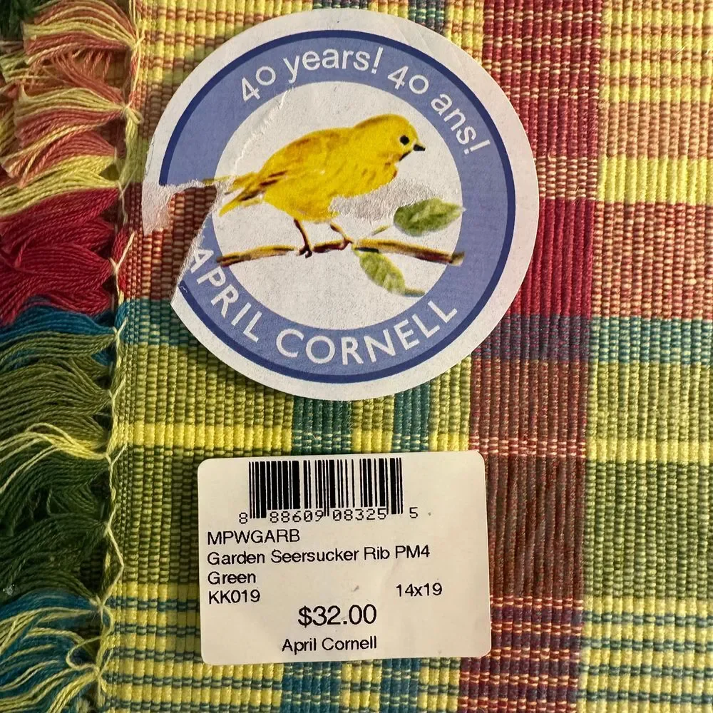 April Cornell Garden Seersucker Plaid Placemat Set of 4‎ Fringe 14x19 Inches NEW